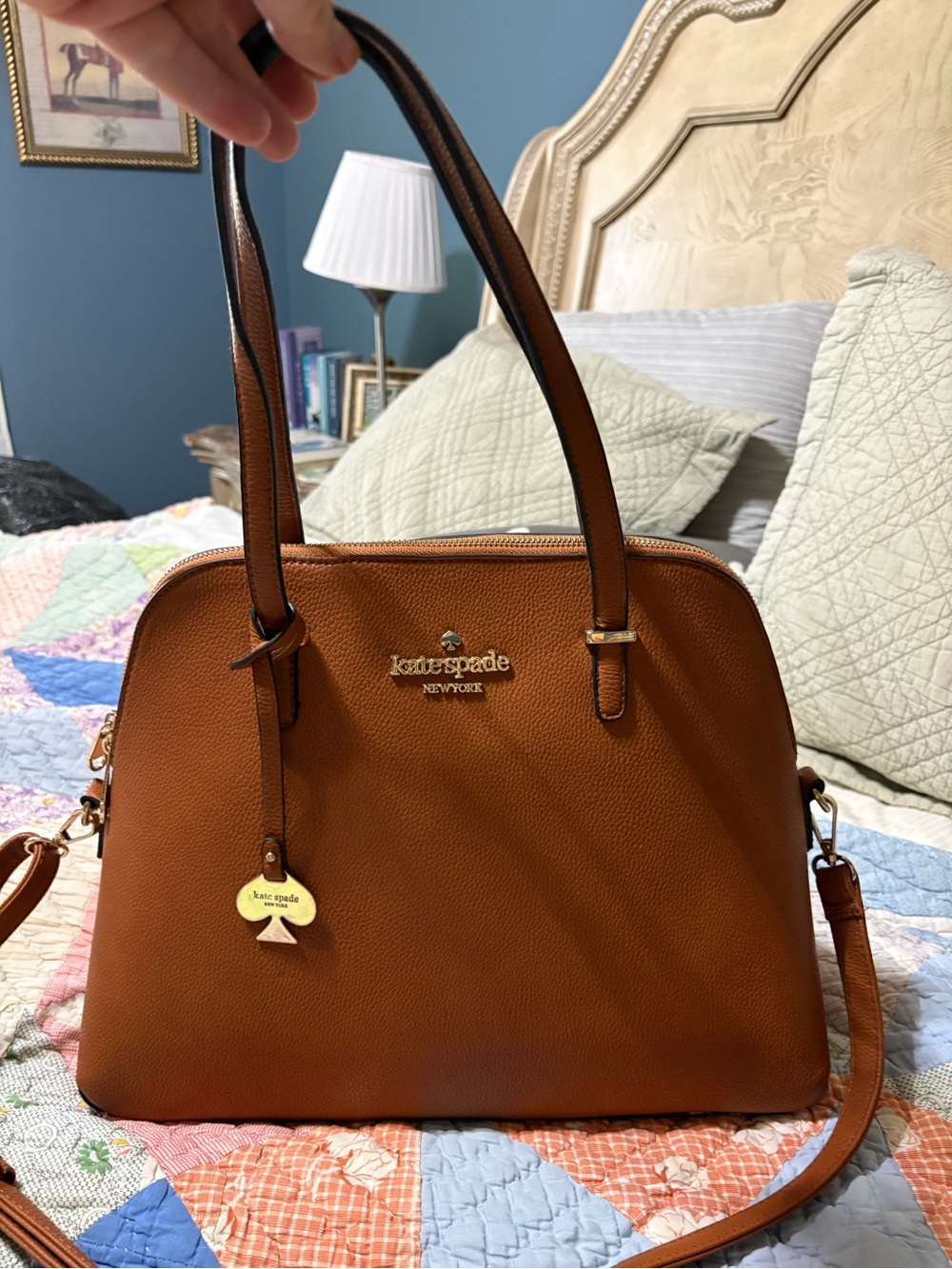 kate spade tan leather dome satchel with gold-tone hardware